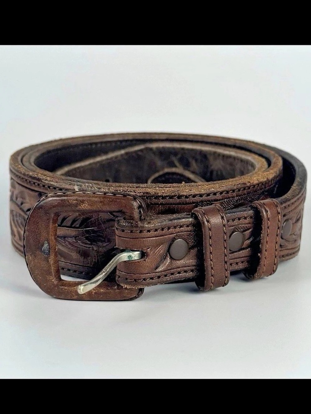 Vintage VOGT Hand Tooled Cowhide Leather Western Belt 041-087 Oak Leaf Rose 40